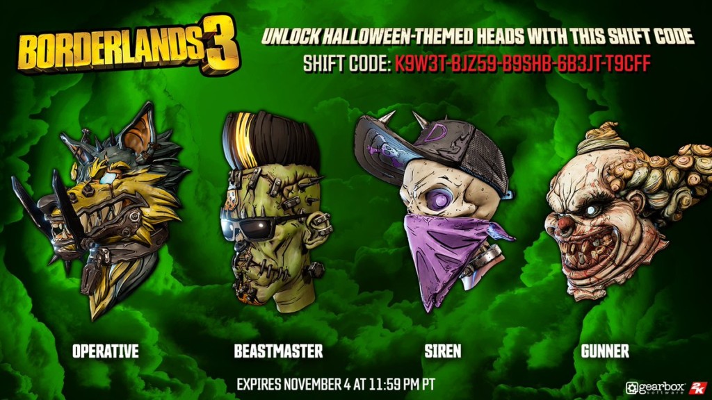 Passend zu Halloween spendiert uns Gearbox Software vier kostenlose Köpfe für die Charaktere in Borderlands 3. Wir verraten euch mehr!